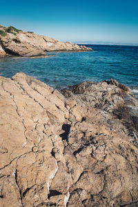 Scenic view of sea against clear sky