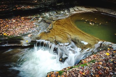 Scenic view of waterfall in stream