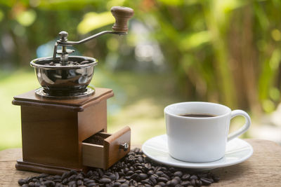 Close-up of coffee cup on table