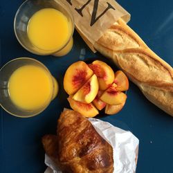 High angle view of breakfast on table