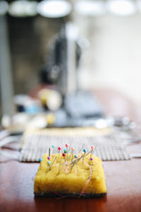 Close-up of cake on table at home