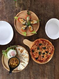 High angle view of pizza on table