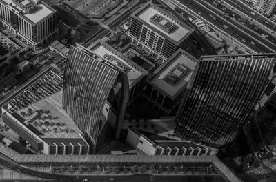 High angle view of street amidst buildings in city