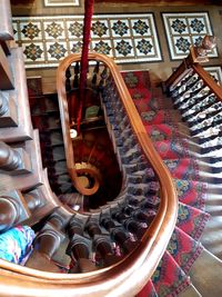 High angle view of spiral staircase in building