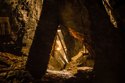 View of illuminated tunnel at night