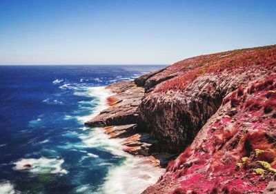 Scenic view of sea against clear sky