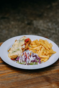 Close-up of food in plate on table