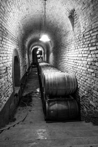 Man in illuminated tunnel