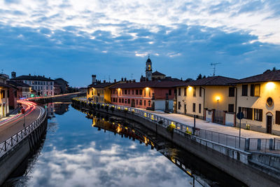Reflection of buildings in city