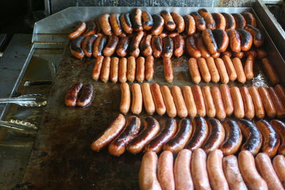 High angle view of barbecue grill at market