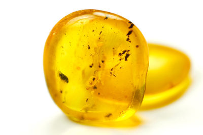 Close-up of lemon slice against white background