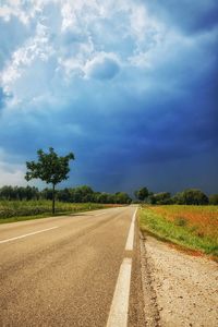 Empty road against cloudy sky