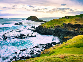 Scenic view of sea against sky during sunset