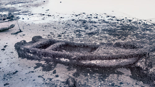 High angle view of ice on beach