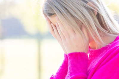 Close-up of woman with blond hair