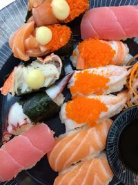 High angle view of sushi in plate