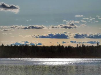 Scenic view of lake against sky at sunset