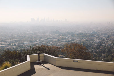 High angle view of coin-operated binoculars at griffith point observatory during sunny day