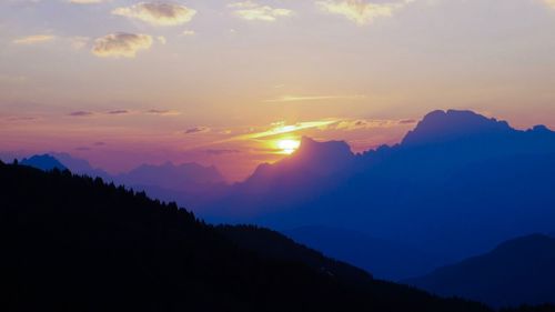 Scenic view of mountains against sky during sunset