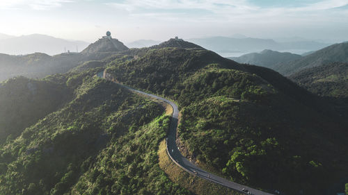 High angle view of mountains against sky