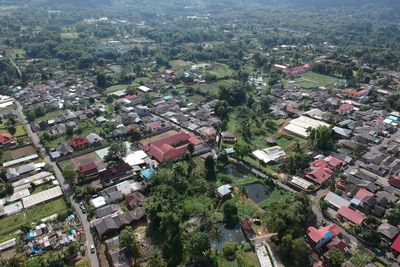 High angle view of buildings in city