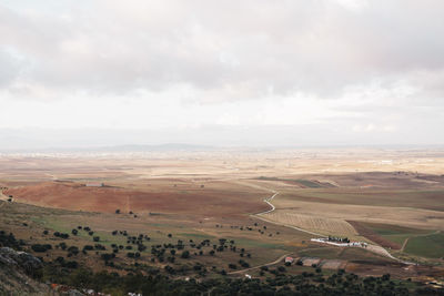 High angle view of land against sky