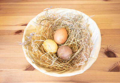 High angle view of easter egg on table