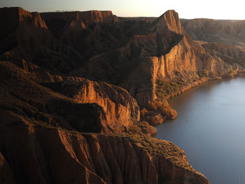 View of rock formation in water