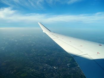 Aerial view of airplane wing