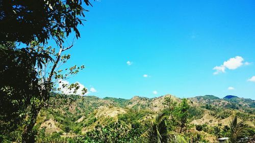 Scenic view of mountains against blue sky