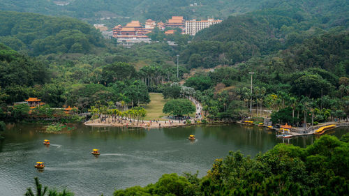 High angle view of boats in lake