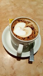 High angle view of coffee on table