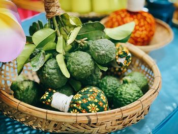 Close-up of vegetables in basket on table