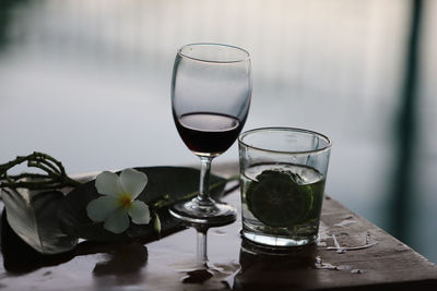 Close-up of wine glass on table