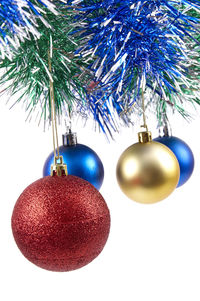 Close-up of christmas decorations hanging on tree