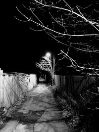 Illuminated walkway at night