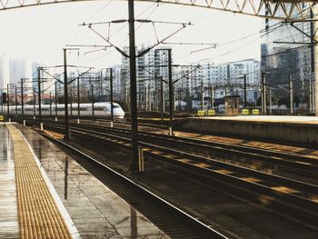 View of railroad station against sky