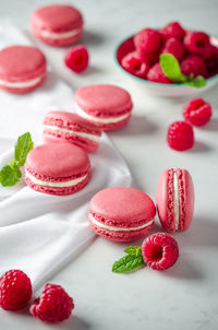 Close-up of strawberries in plate on table