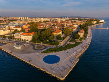 High angle view of cityscape against sky