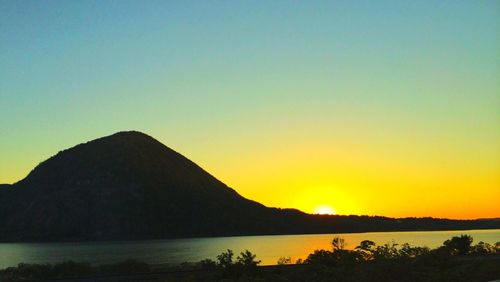 Scenic view of lake at sunset