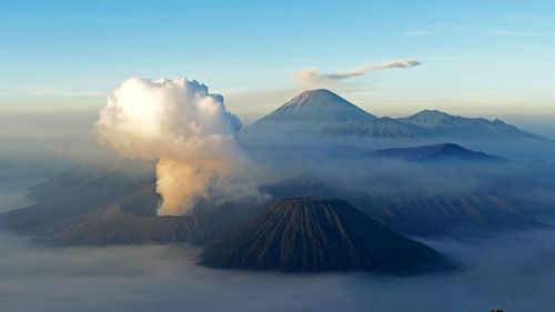 Scenic view of volcanic landscape against sky