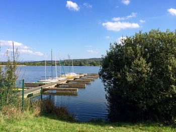 Scenic view of lake against cloudy sky