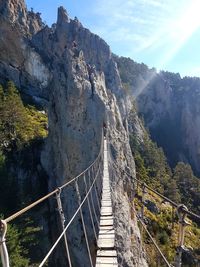High angle view of footbridge over mountains