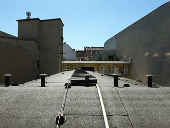 High section of buildings against clear blue sky