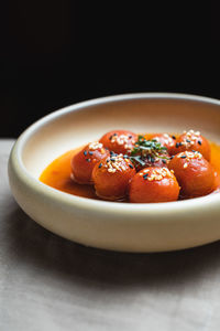 Close-up of food in plate on table