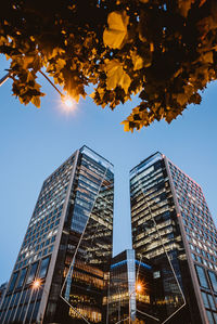 Low angle view of modern buildings against sky