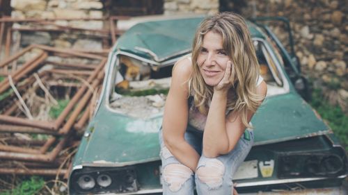 Portrait of young woman outdoors