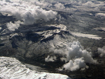 Aerial view of snow covered landscape