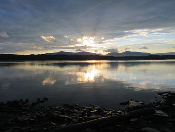 Scenic view of lake against sky during sunset