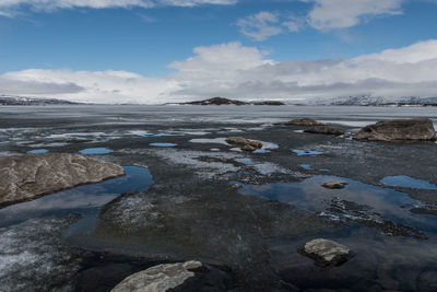 Scenic view of frozen sea against sky